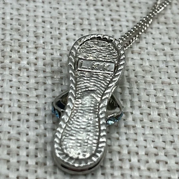 Vintage Sterling Silver Flip-Flop Pendant Necklace with Flamingo & Crystals, 18” - Picture 3 of 15
